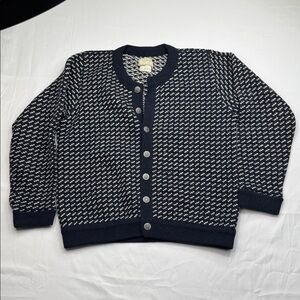 Vintage L.L.Bean Norwegian Wool Blend Birds Eye Cardigan Navy Fisherman Men’s XL